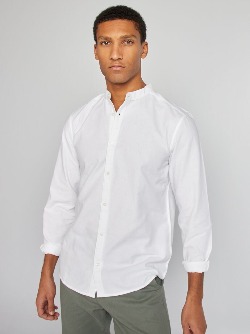 Camisa oxford con cuello mao BLANCO - Kiabi