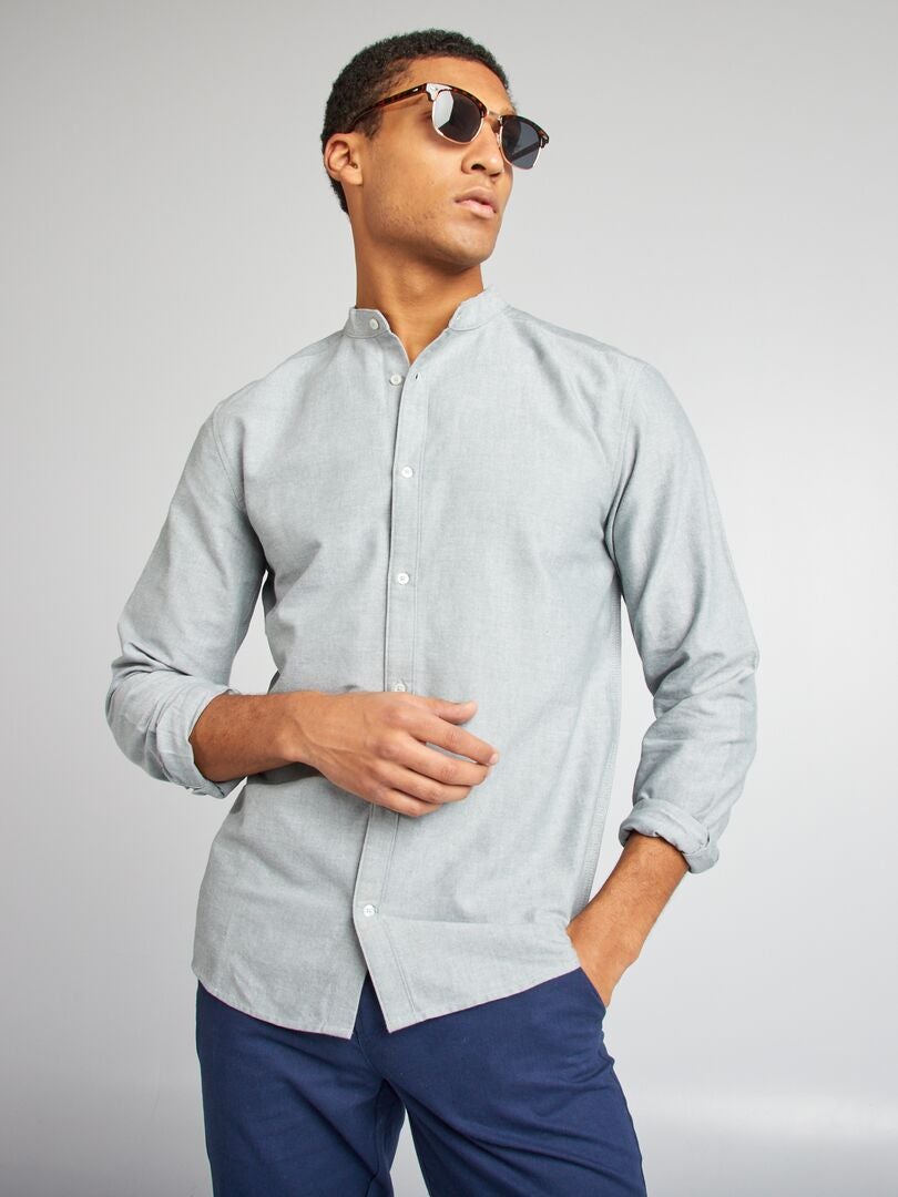 Camisa oxford con cuello mao VERDE - Kiabi