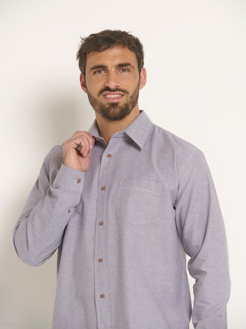 Camisa Oxford de algodón de manga larga - Afibel Gris - Kiabi