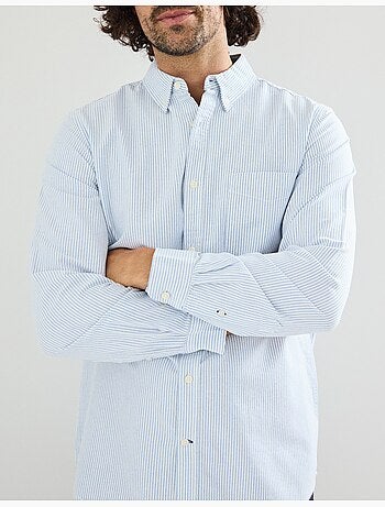 Camisa Oxford de manga larga y rayas para hombre, MO Fashion