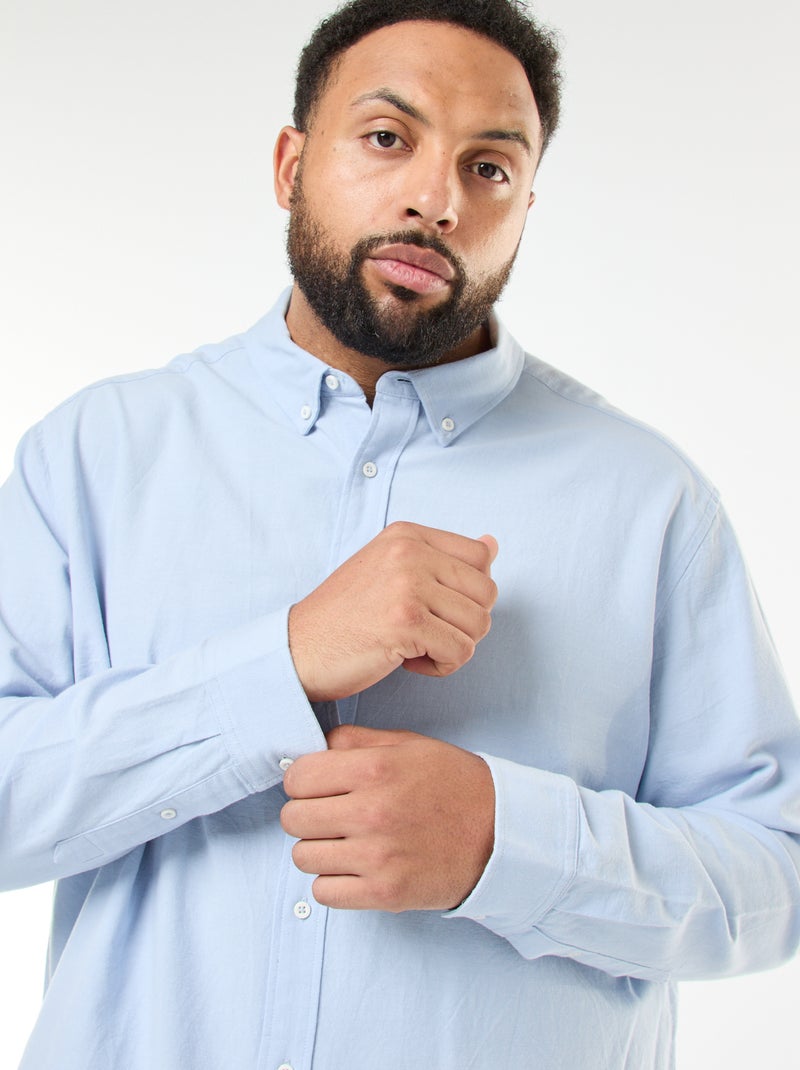 Camisa oxford recta lisa Azul - Kiabi