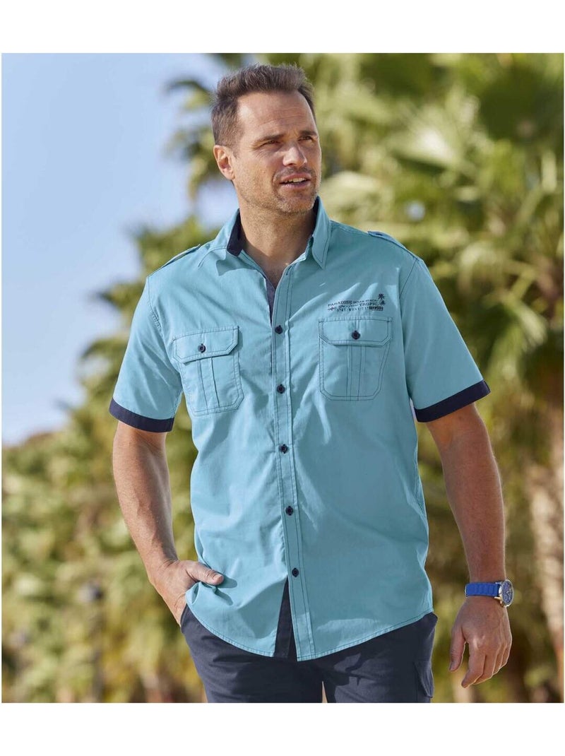 Camisa piloto de algodón de manga corta Azul turquesa - Kiabi