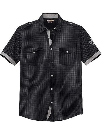 Camisa piloto de manga corta de popelín a cuadros con cuello de puntas libres