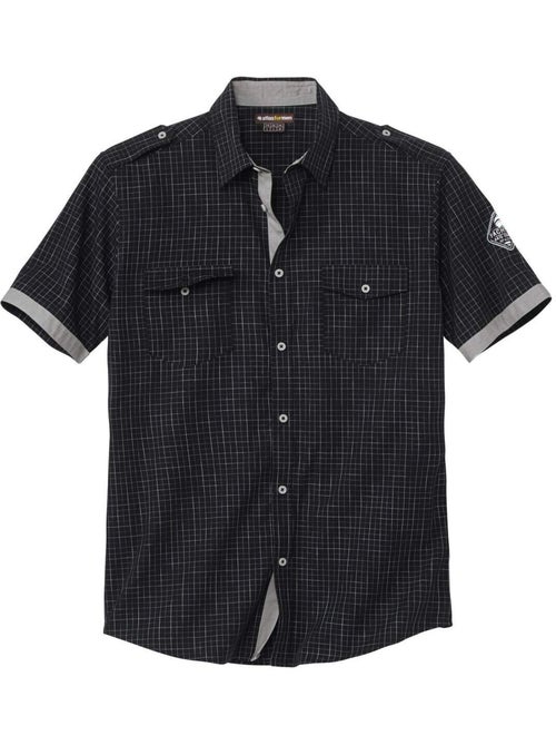 Camisa piloto de manga corta de popelín a cuadros con cuello de puntas libres - Kiabi Camisa piloto de manga corta de popelín a cuadros con cuello de puntas libres - Kiabi