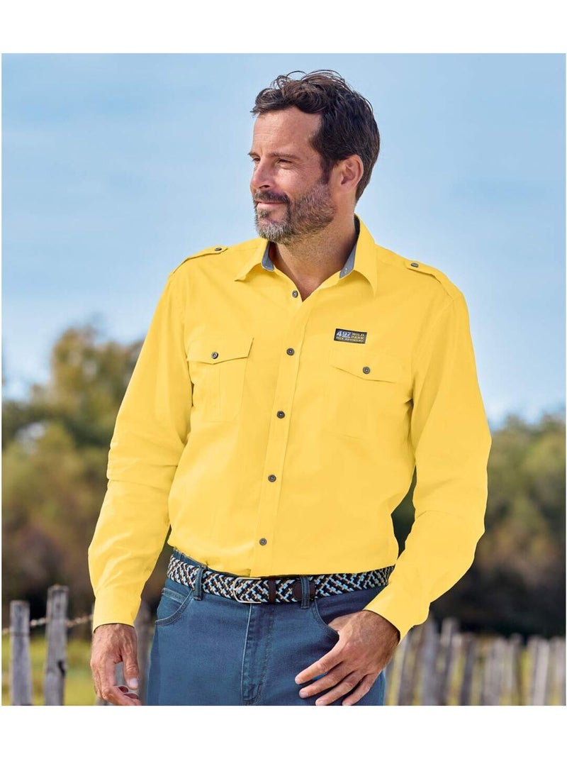 Camisa piloto de popelín con cuello de puntas libres Amarillo - Kiabi