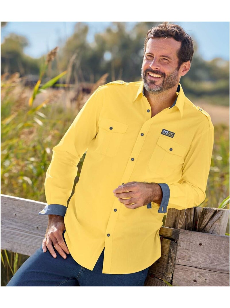 Camisa piloto de popelín con cuello de puntas libres Amarillo - Kiabi