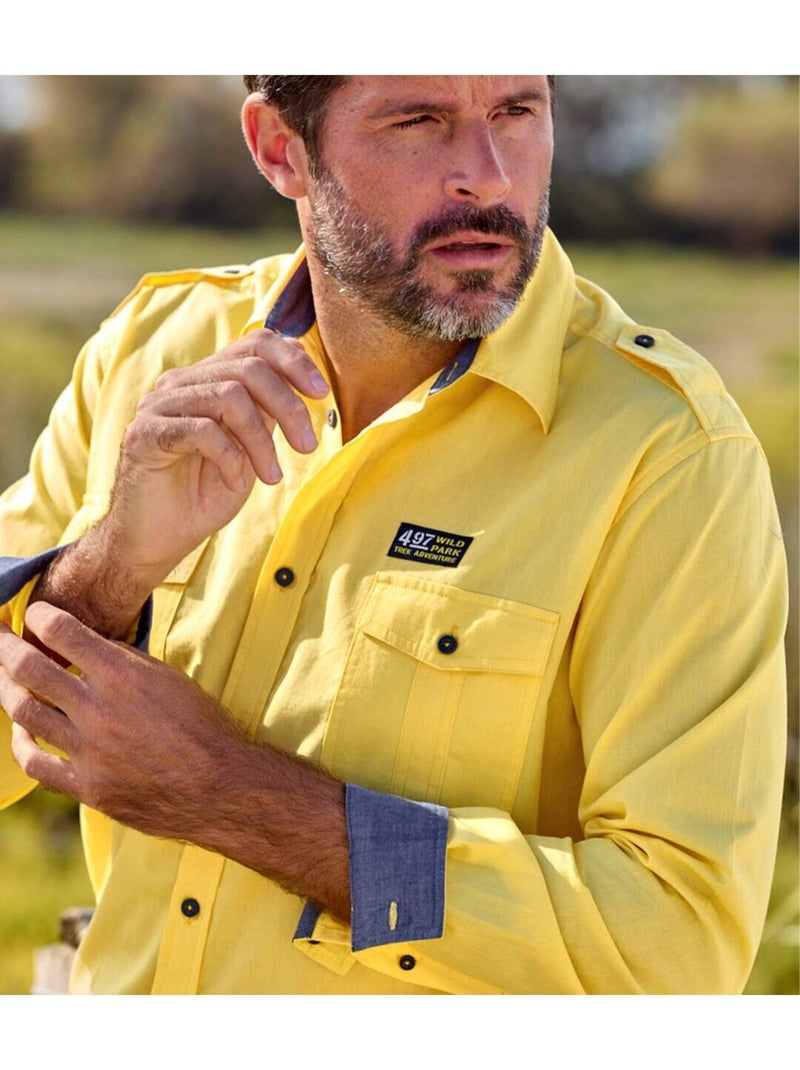 Camisa piloto de popelín con cuello de puntas libres Amarillo - Kiabi
