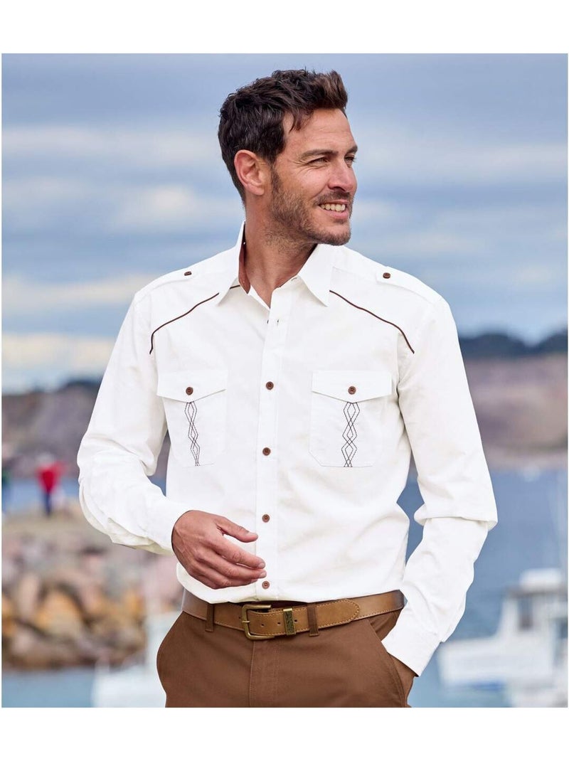 Camisa piloto de popelín con cuello de puntas libres exploration Blanco - Kiabi