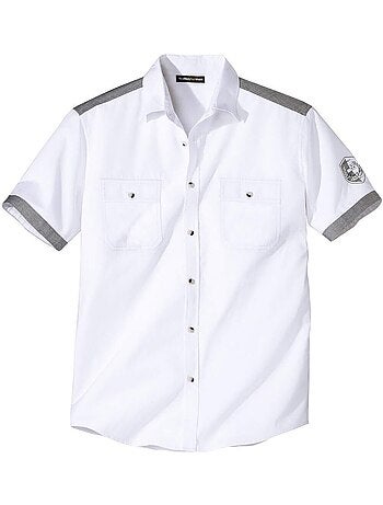 Camisa piloto de popelín de algodón manga corta cuello de puntas libres ocean