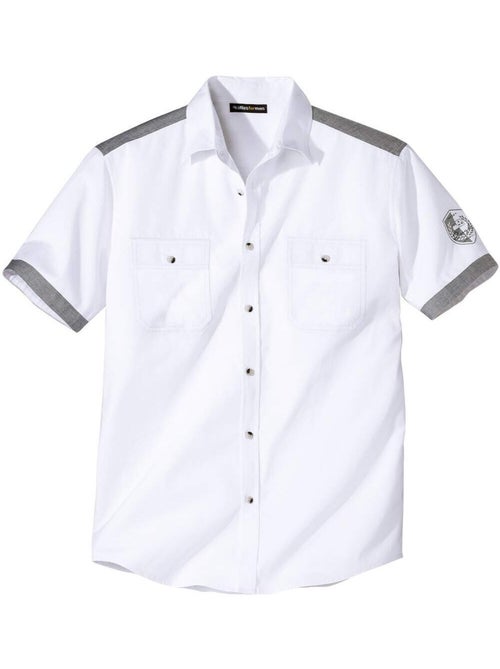 Camisa piloto de popelín de algodón manga corta cuello de puntas libres ocean - Kiabi Camisa piloto de popelín de algodón manga corta cuello de puntas libres ocean - Kiabi