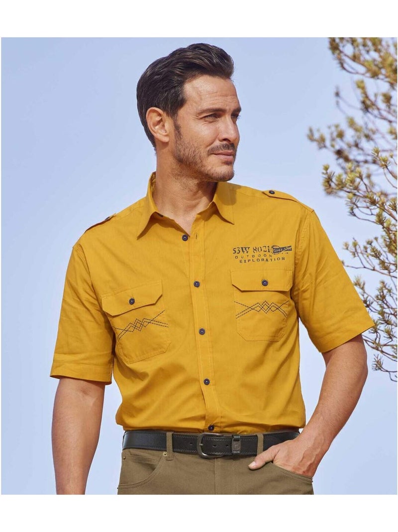 Camisa piloto de popelín de algodón manga corta explorer Amarillo oscuro - Kiabi