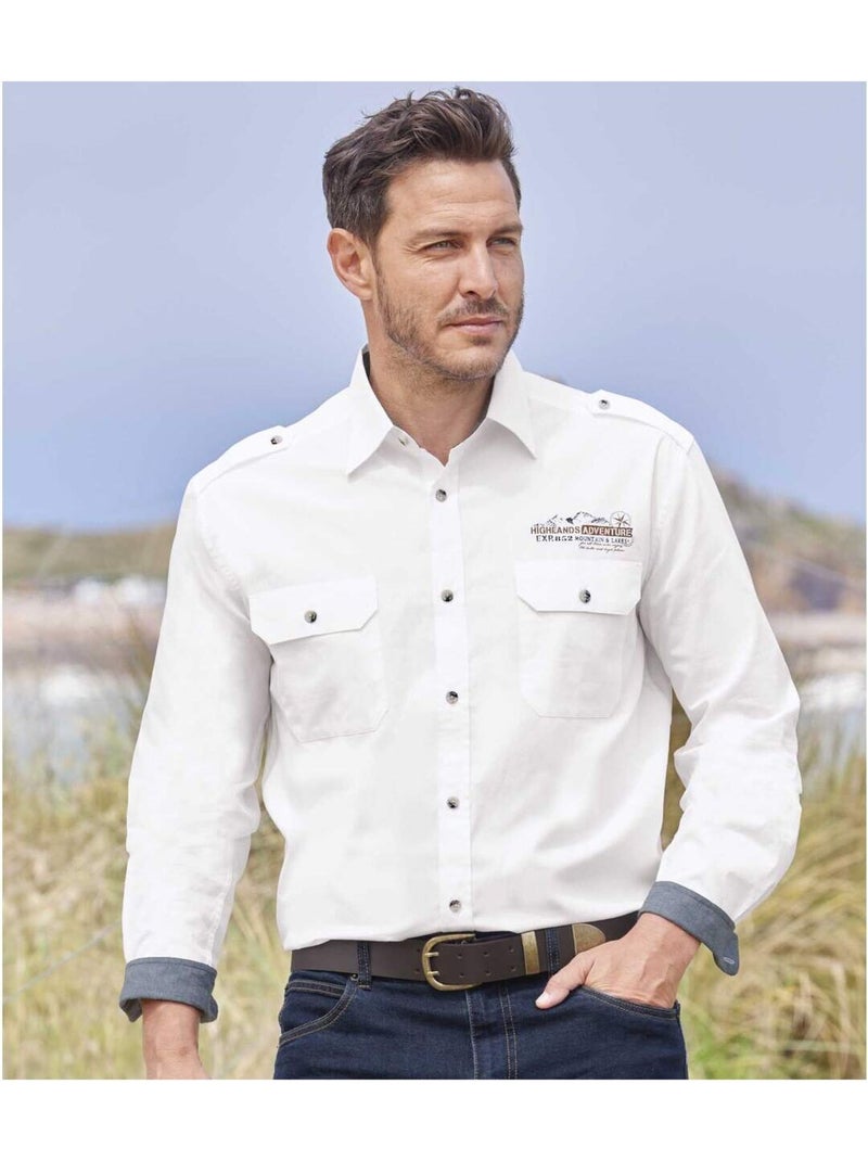 Camisa piloto de popelín de manga larga, cuello de puntas libres maclead Blanco - Kiabi
