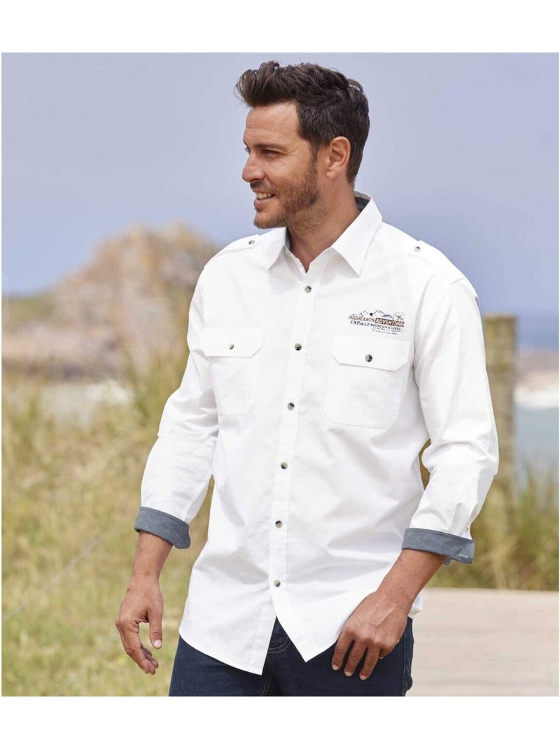 Camisa piloto de popelín de manga larga, cuello de puntas libres maclead Blanco - Kiabi