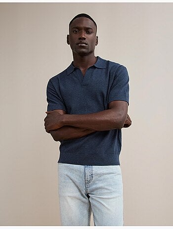 Camisa polo de punto con lino, mo fashion