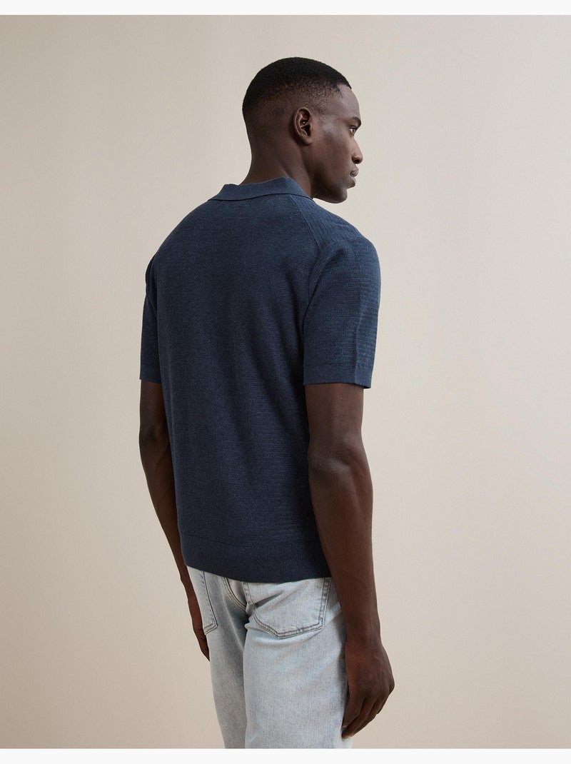 Camisa polo de punto con lino, mo fashion Azul - Kiabi