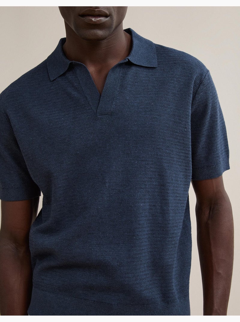 Camisa polo de punto con lino, mo fashion Azul - Kiabi