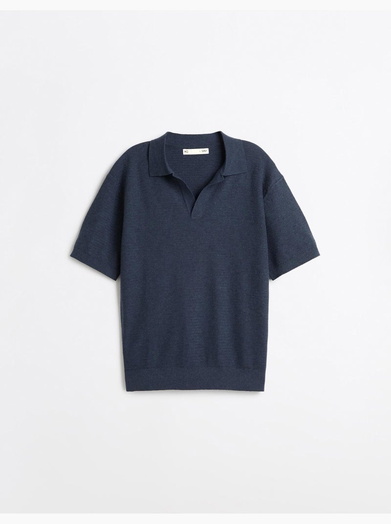 Camisa polo de punto con lino, mo fashion Azul - Kiabi