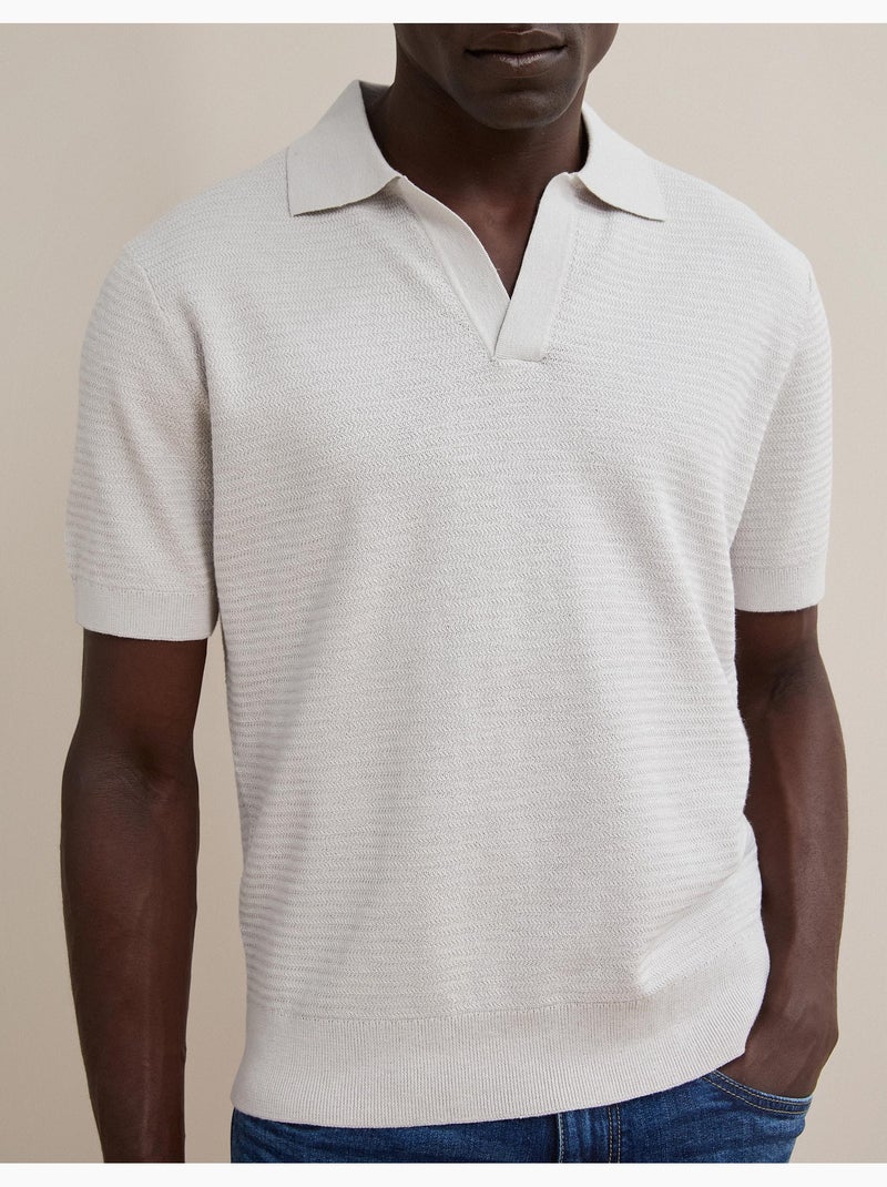 Camisa polo de punto con lino, mo fashion Beige - Kiabi