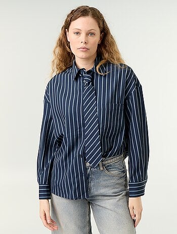 Camisa rayada con bolsillo en el pecho + corbata a juego - 2 piezas