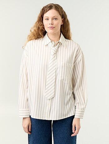 Camisa rayada con bolsillo en el pecho + corbata a juego - 2 piezas