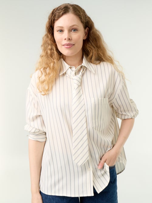 Camisa rayada con bolsillo en el pecho + corbata a juego - 2 piezas - Kiabi