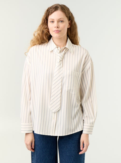 Camisa rayada con bolsillo en el pecho + corbata a juego - 2 piezas - Kiabi