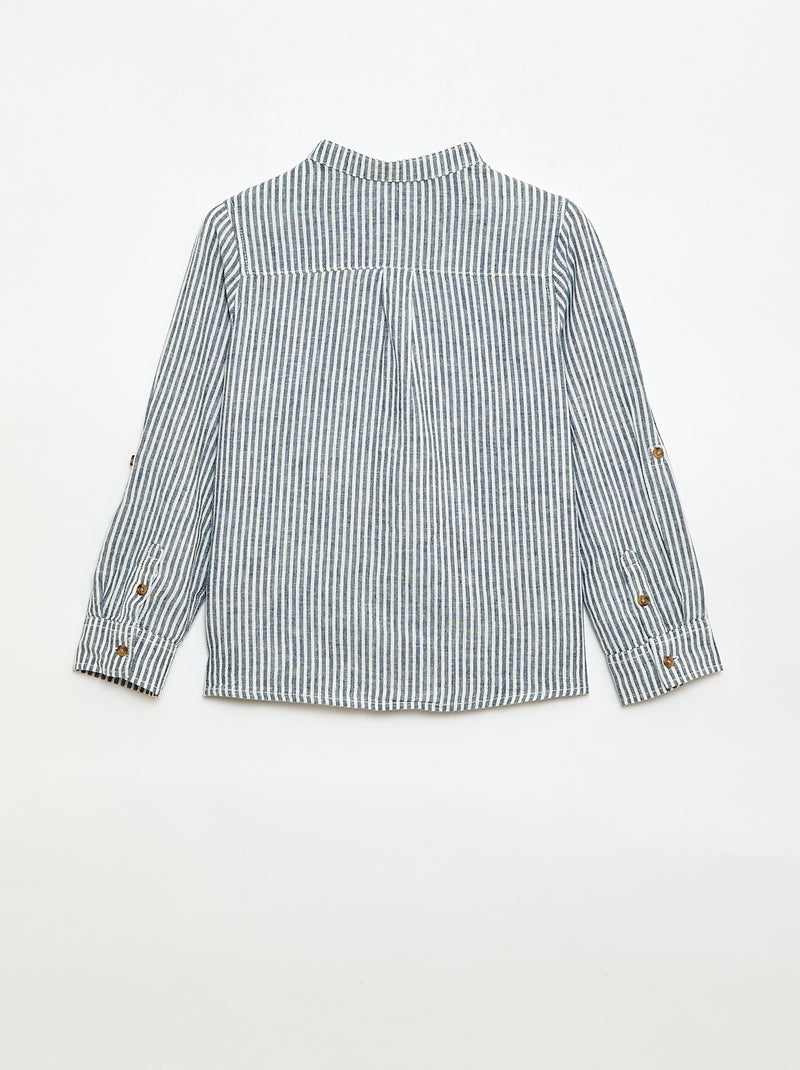 Camisa rayada de lino mezclado Azul - Kiabi