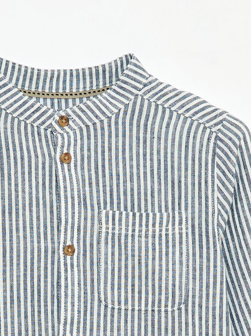 Camisa rayada de lino mezclado Azul - Kiabi