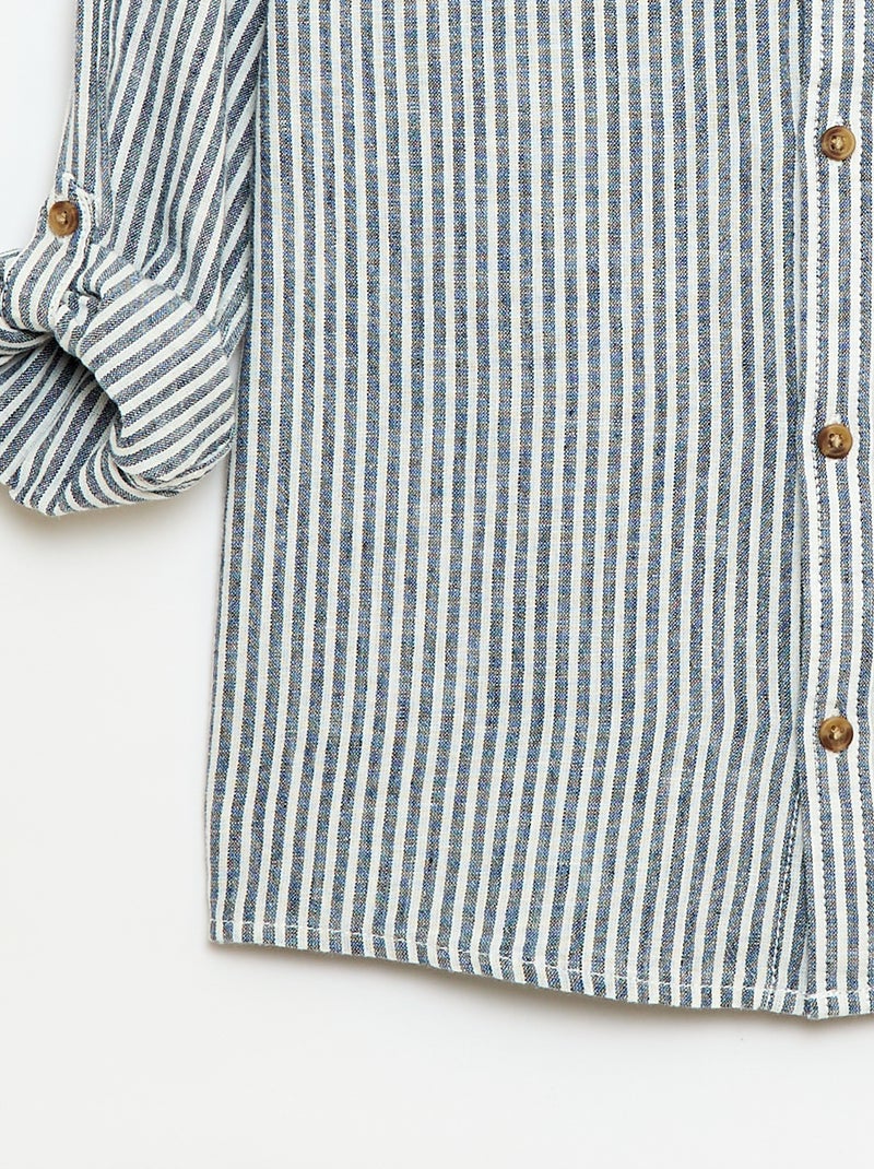 Camisa rayada de lino mezclado Azul - Kiabi