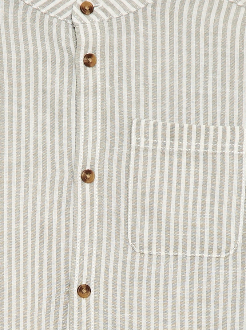 Camisa rayada de lino mezclado Kaki - Kiabi