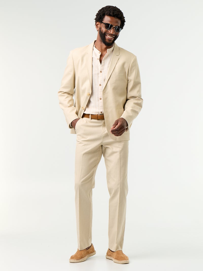 Camisa rayada de manga larga enrollable Beige - Kiabi
