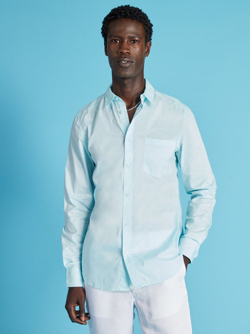 Camisa recta de algodón puro AZUL - Kiabi