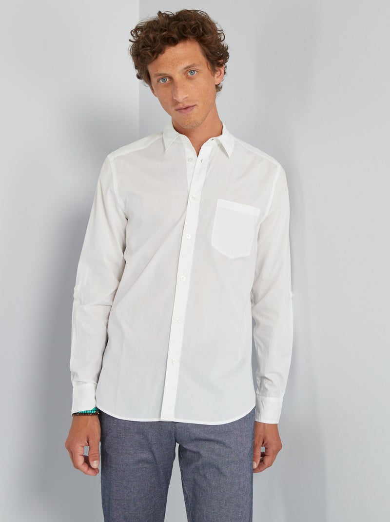 Camisa recta de algodón puro Blanco - Kiabi