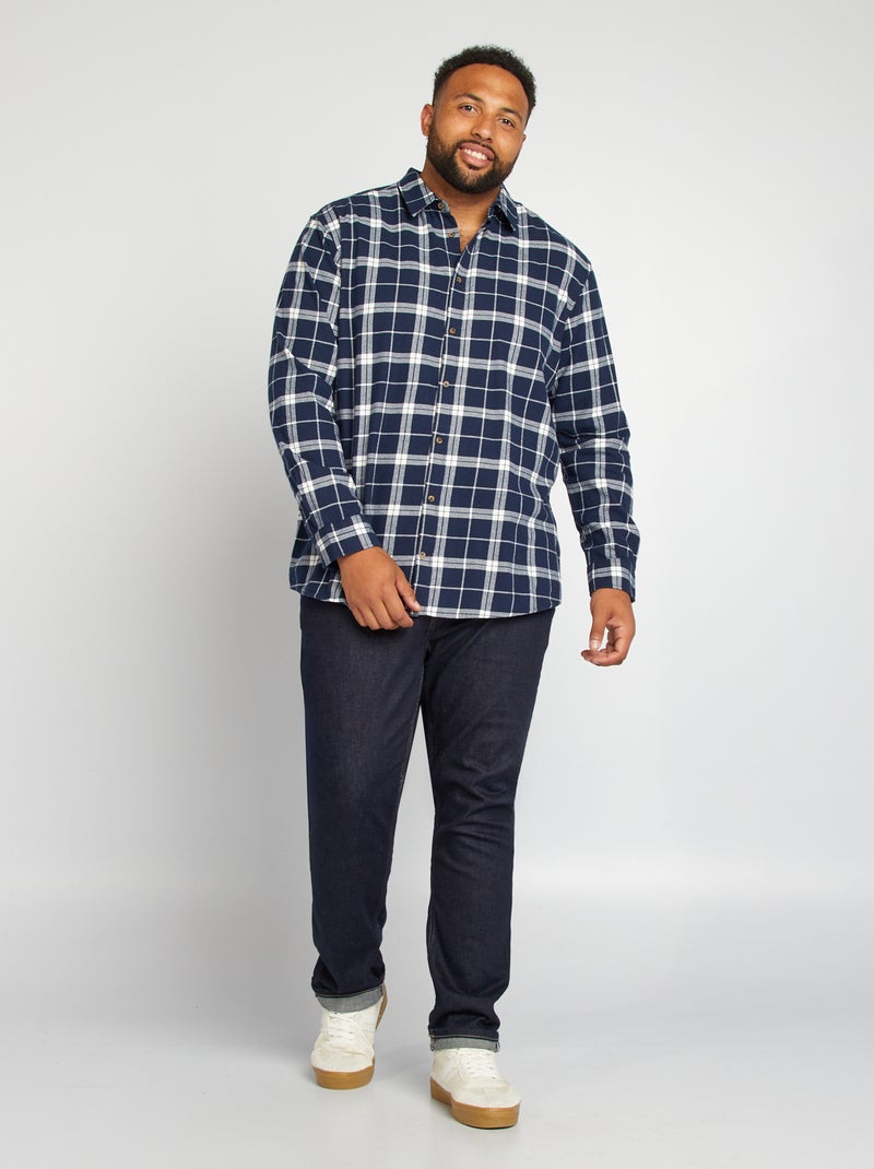 Camisa recta de franela a cuadros AZUL - Kiabi