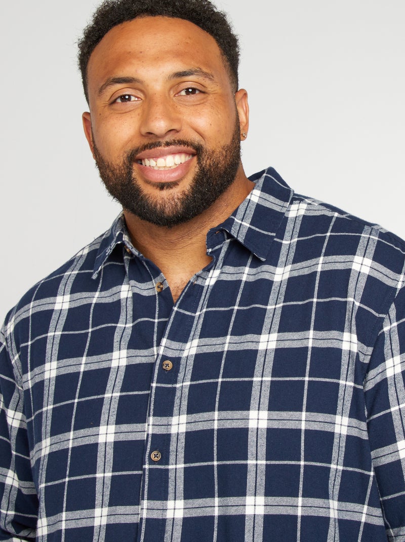 Camisa recta de franela a cuadros AZUL - Kiabi