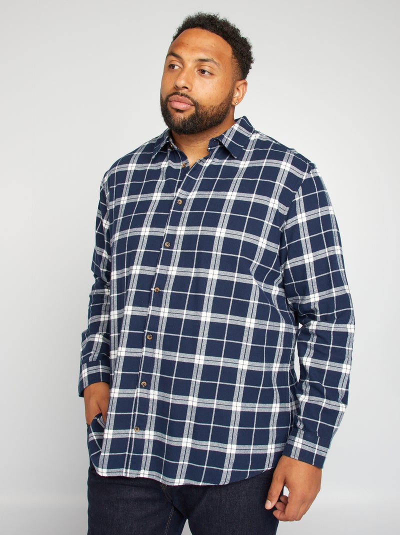 Camisa recta de franela a cuadros AZUL - Kiabi