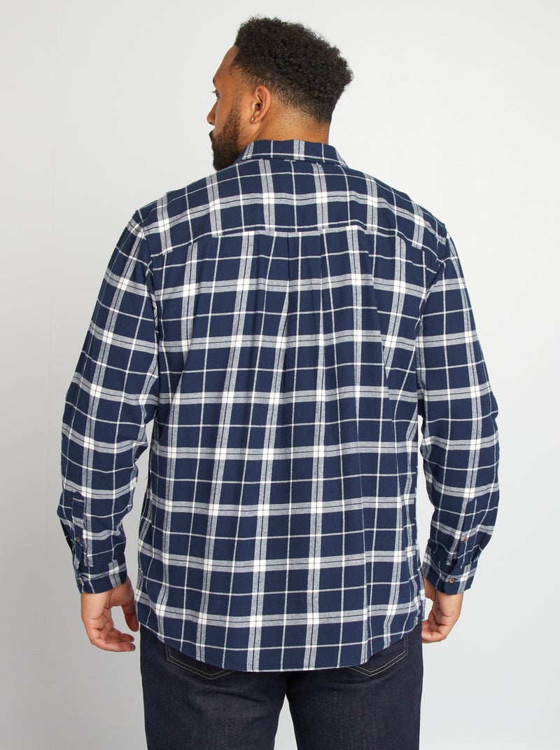 Camisa recta de franela a cuadros AZUL - Kiabi