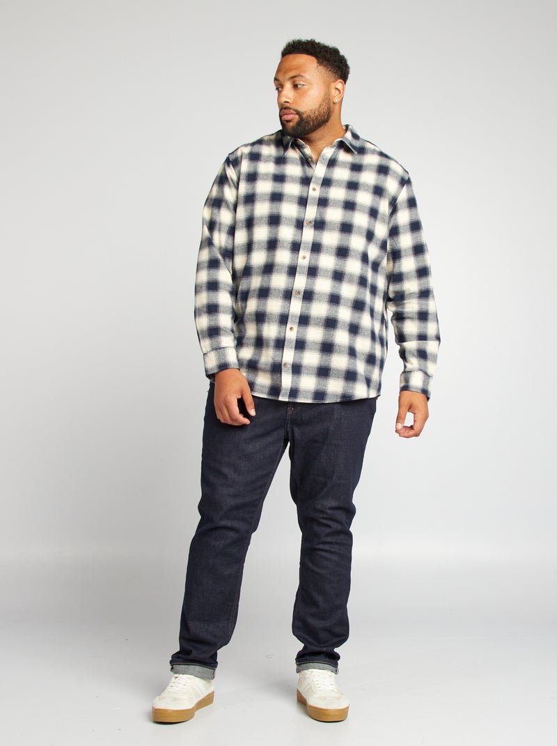 Camisa recta de franela a cuadros BLANCO - Kiabi