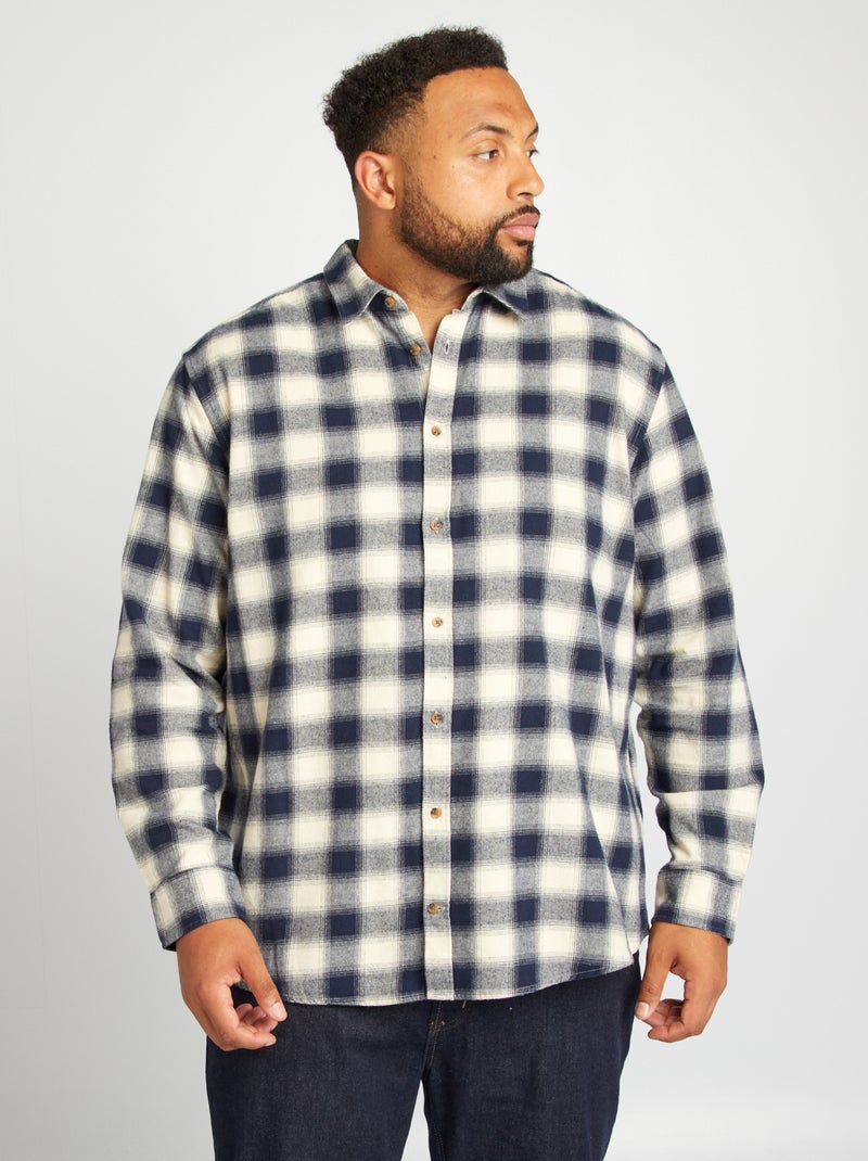 Camisa recta de franela a cuadros BLANCO - Kiabi