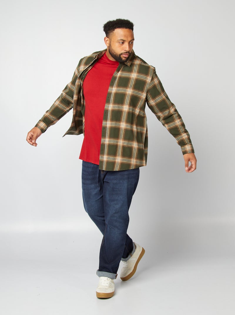 Camisa recta de franela a cuadros KAKI - Kiabi