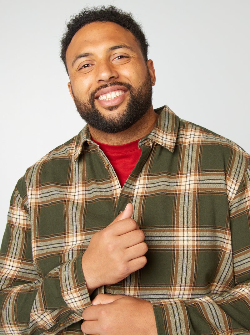 Camisa recta de franela a cuadros KAKI - Kiabi