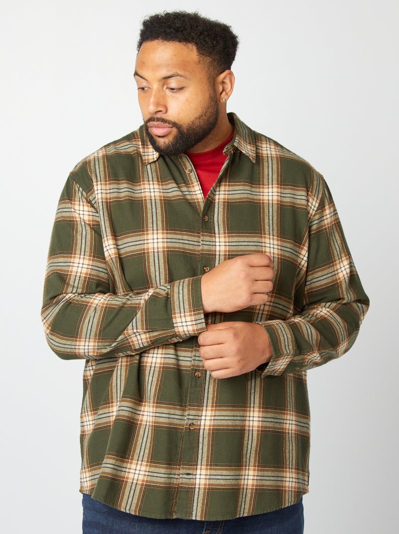 Camisa recta de franela a cuadros KAKI - Kiabi