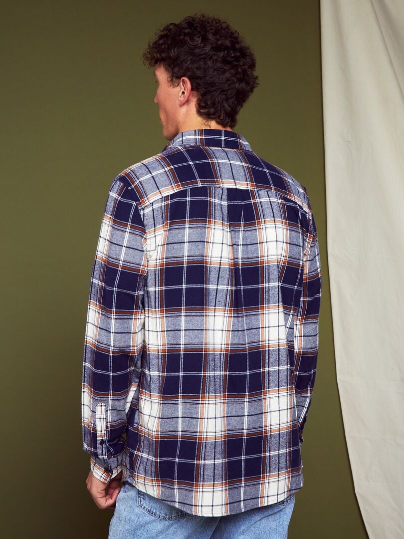 Camisa recta de franela Azul/naranja/blanco - Kiabi