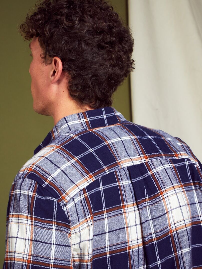 Camisa recta de franela Azul/naranja/blanco - Kiabi