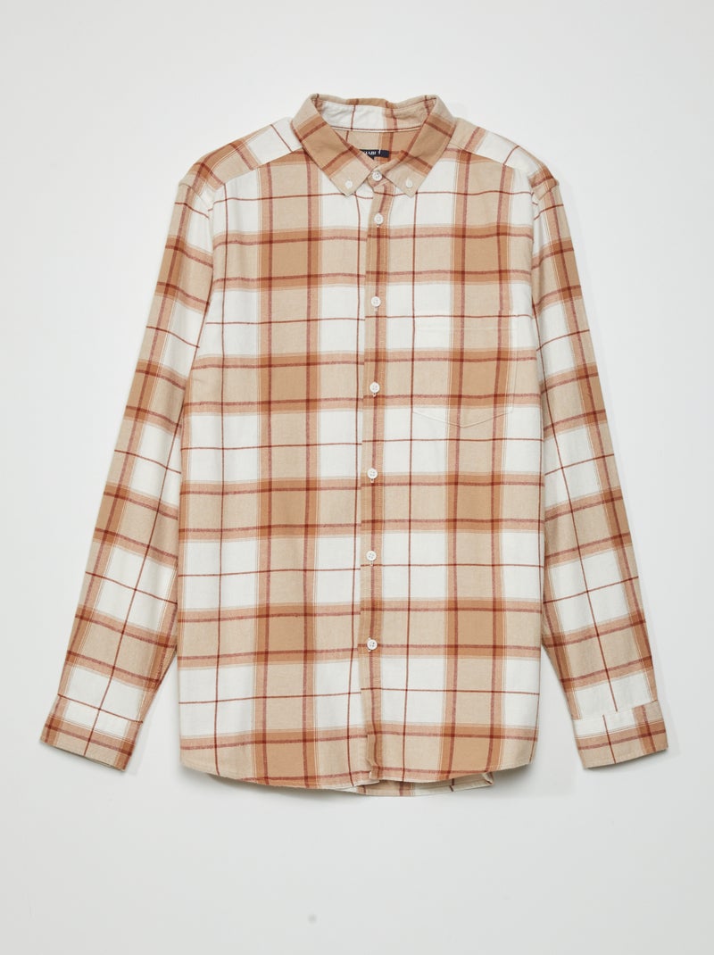 Camisa recta de franela Beige/castaño - Kiabi