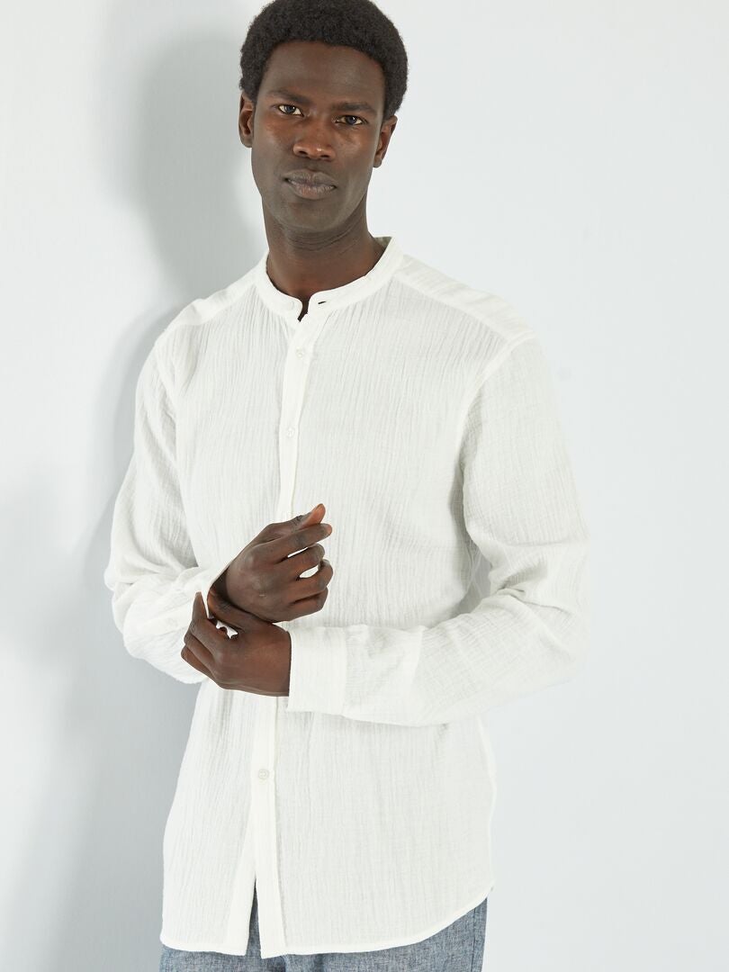 Camisa recta de gasa de algodón blanco nieve - Kiabi