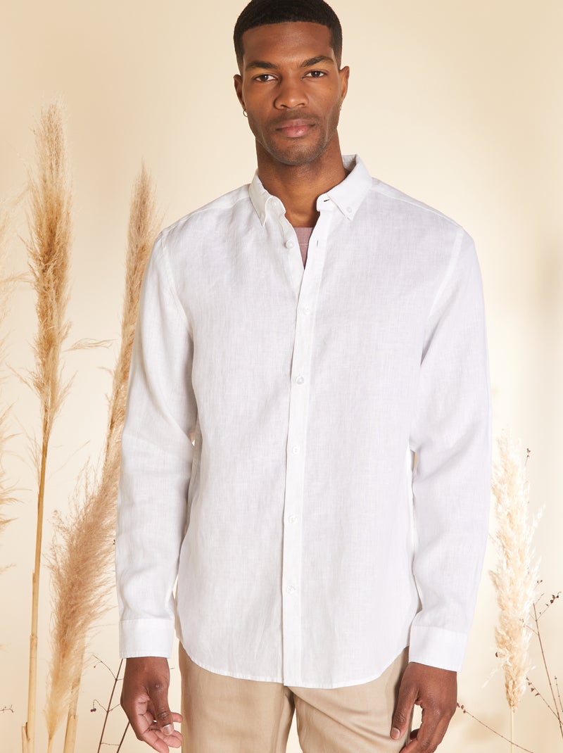 Camisa recta de lino blanco - Kiabi