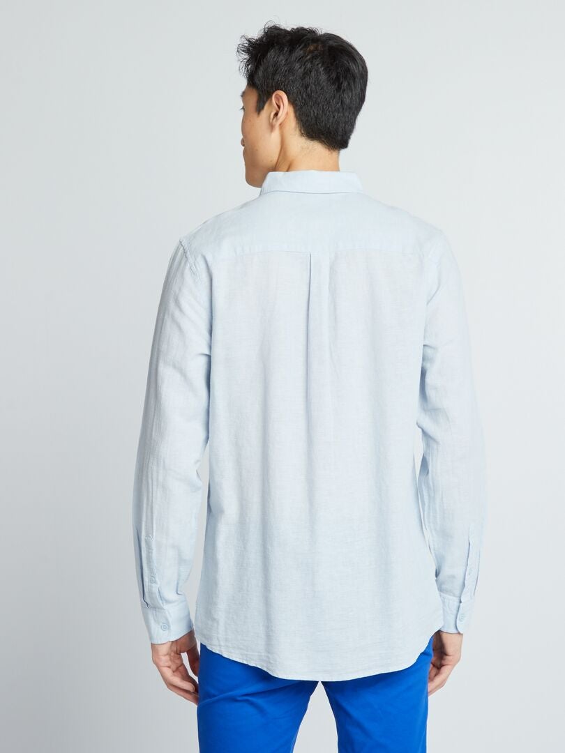 Camisa recta de lino y algodón AZUL - Kiabi