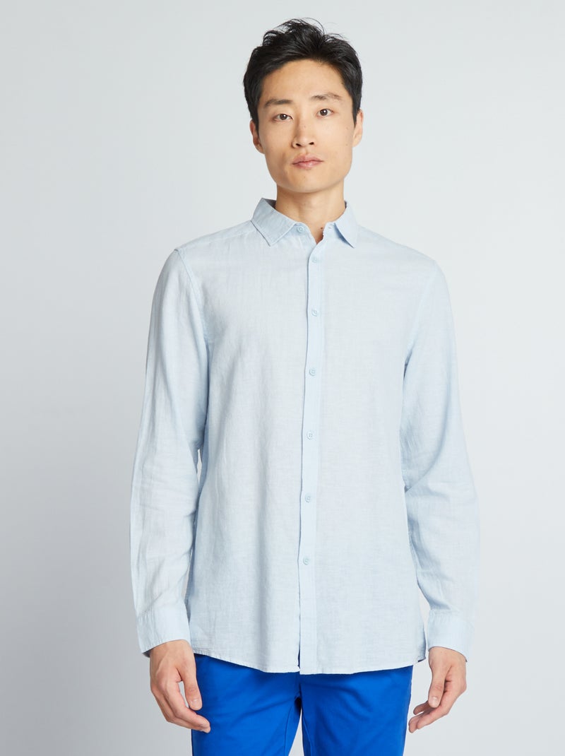 Camisa recta de lino y algodón AZUL - Kiabi