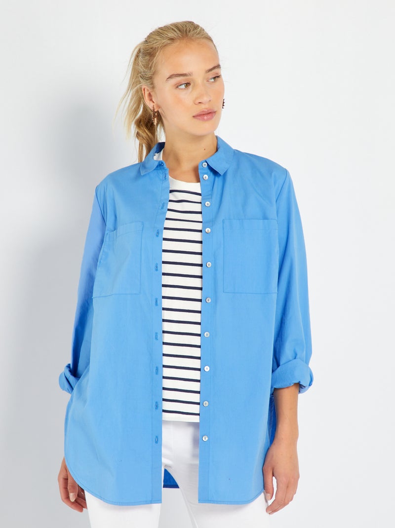 Camisa recta de popelina AZUL - Kiabi